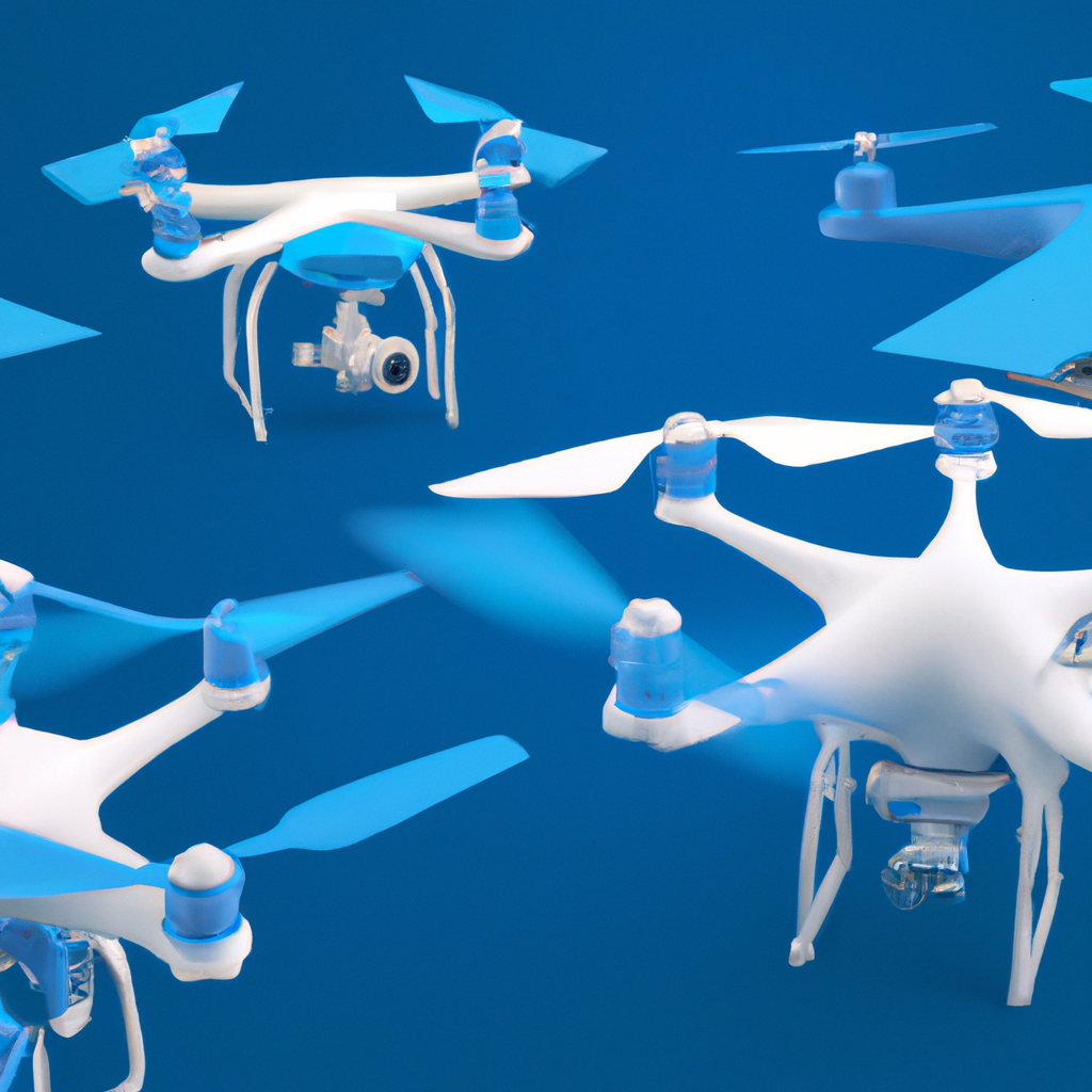 Équipe support drone moderne prête à aider — studio minimal propre avec accents bleus